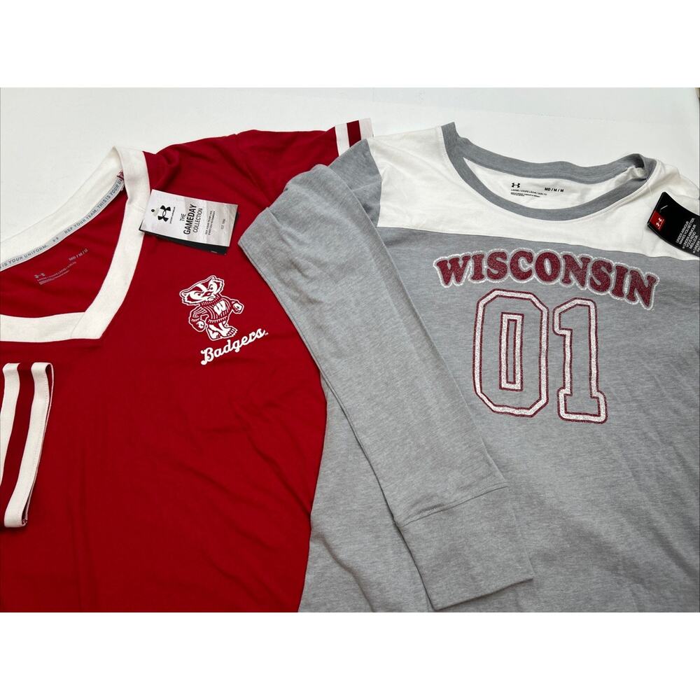NWT! Lot Of 2 Under Armour Women's M University of Wisconsin Badgers T-Shirt